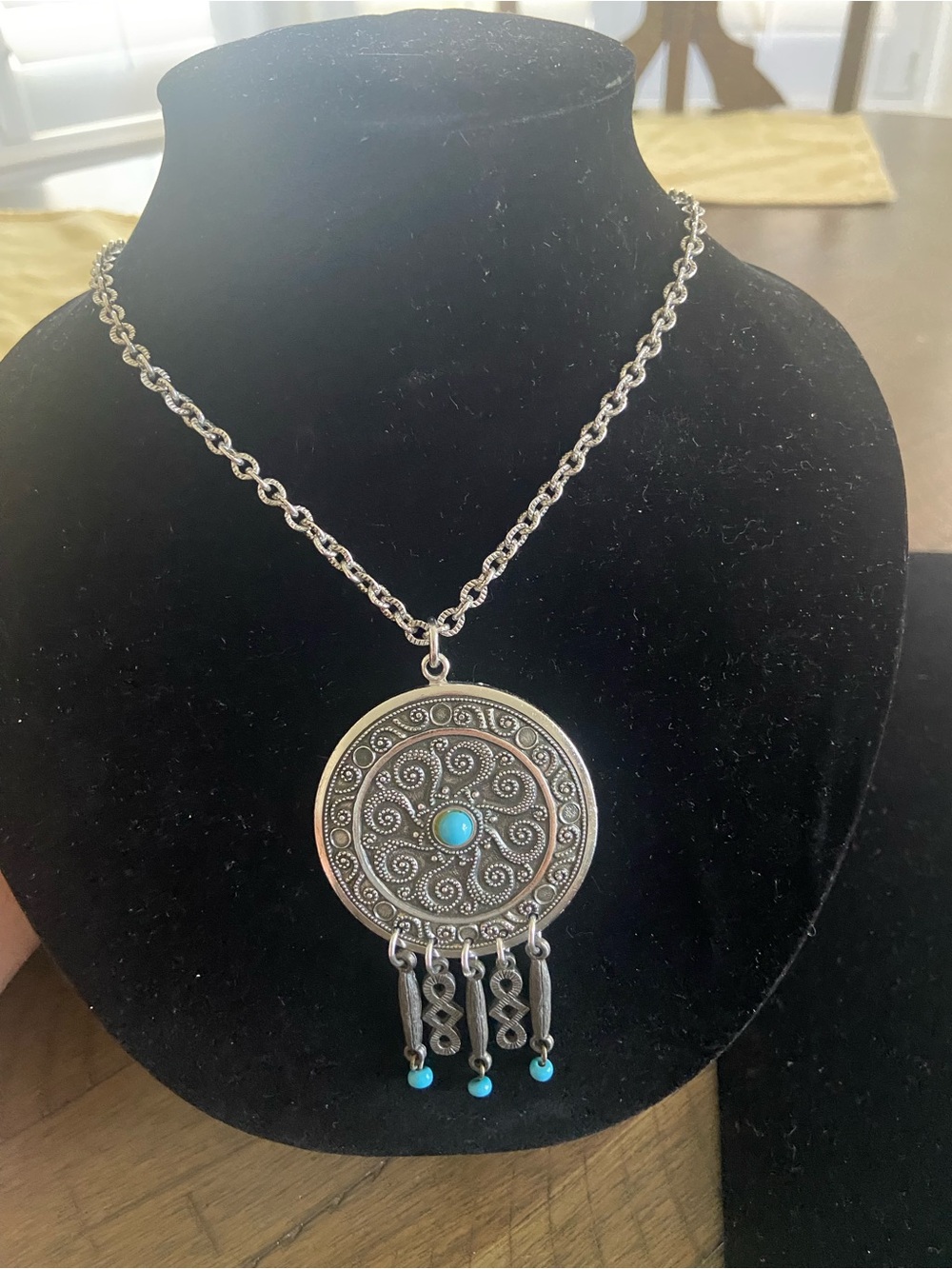 Silver-Tone Turquoise Pendant Necklace - Women Jewelry